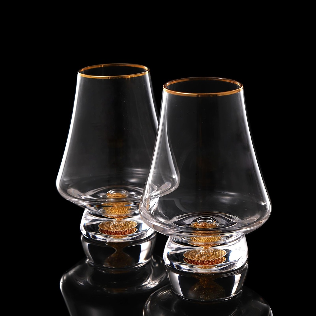 DUJUST Snifter Glass Set of 2 (8 oz), Crystal Whiskey Glasses with 24K Gold Leaf Flakes, Luxury 