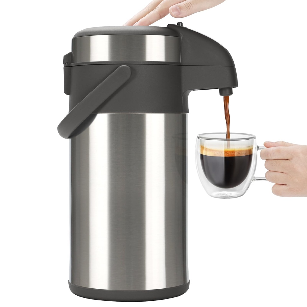 Olerd Coffee Pump Flask, 4L Stainless Steel Airpot, Hot Beverage Dispenser & Hot Water Urn 