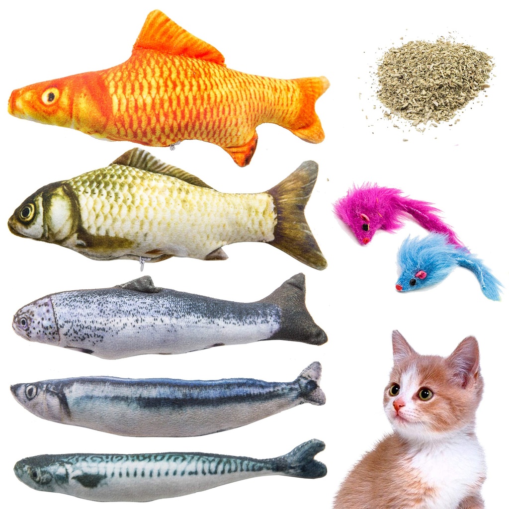 Youngever 7 Cat Toys Assortment with 5 Refillable Catnip Fish Cat Toys and 2 Catnip Fur Mous