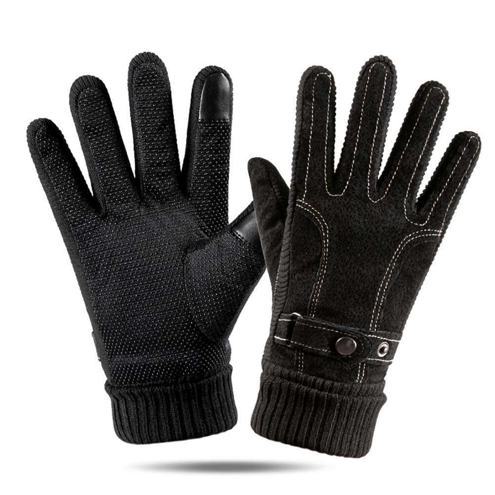 YULOONG Men Gloves Winter Touchscreen Thick Gloves Black
