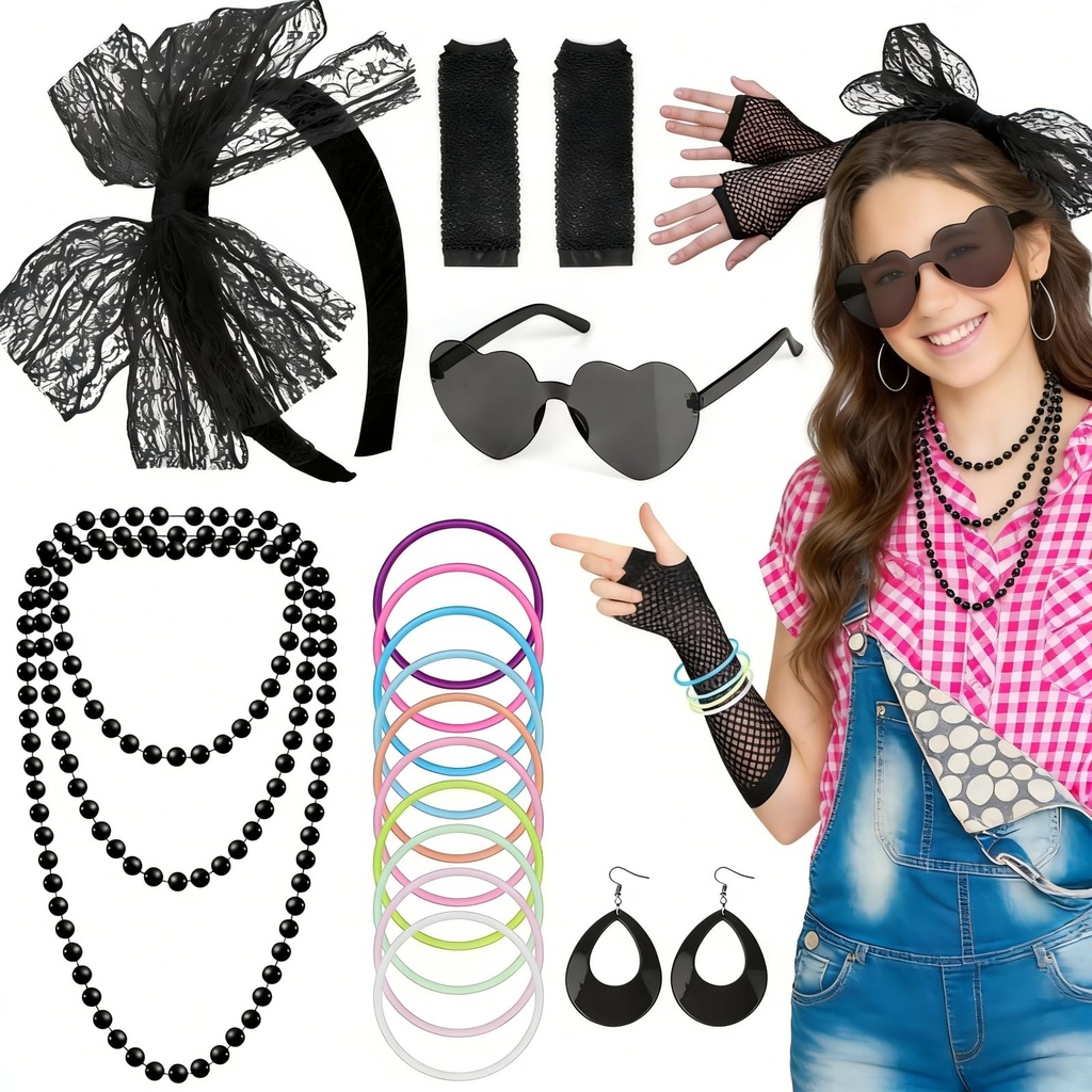 Kareeran 80s Fancy Dress for Women Girls, 80s Accessories Neon Leg Warmers Bumbag Tutu Skir