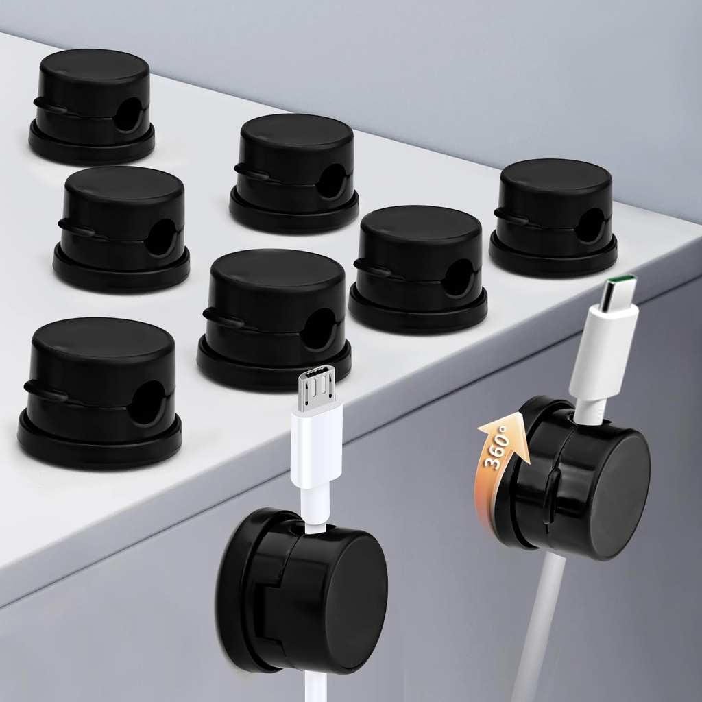 Hroevc 9 Pack Magnetic Cord Holder, Upgrade Rotatable Cord Clips, Charger Cable Management