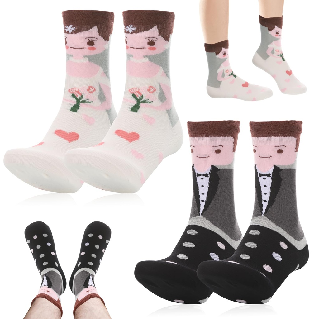 MICHIHOMIE 2 Pair Wedding Socks for Bride and Groom, Cute and Funny Socks for Couples, Nove