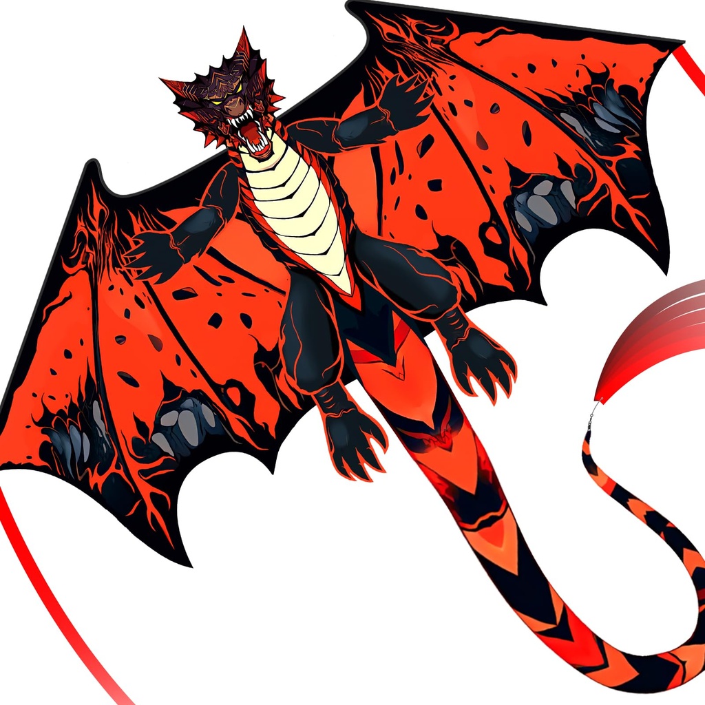 SGftre Red Evil Dragon Kite for Kids & Adults Easy to Fly,Single Line String with Tail for