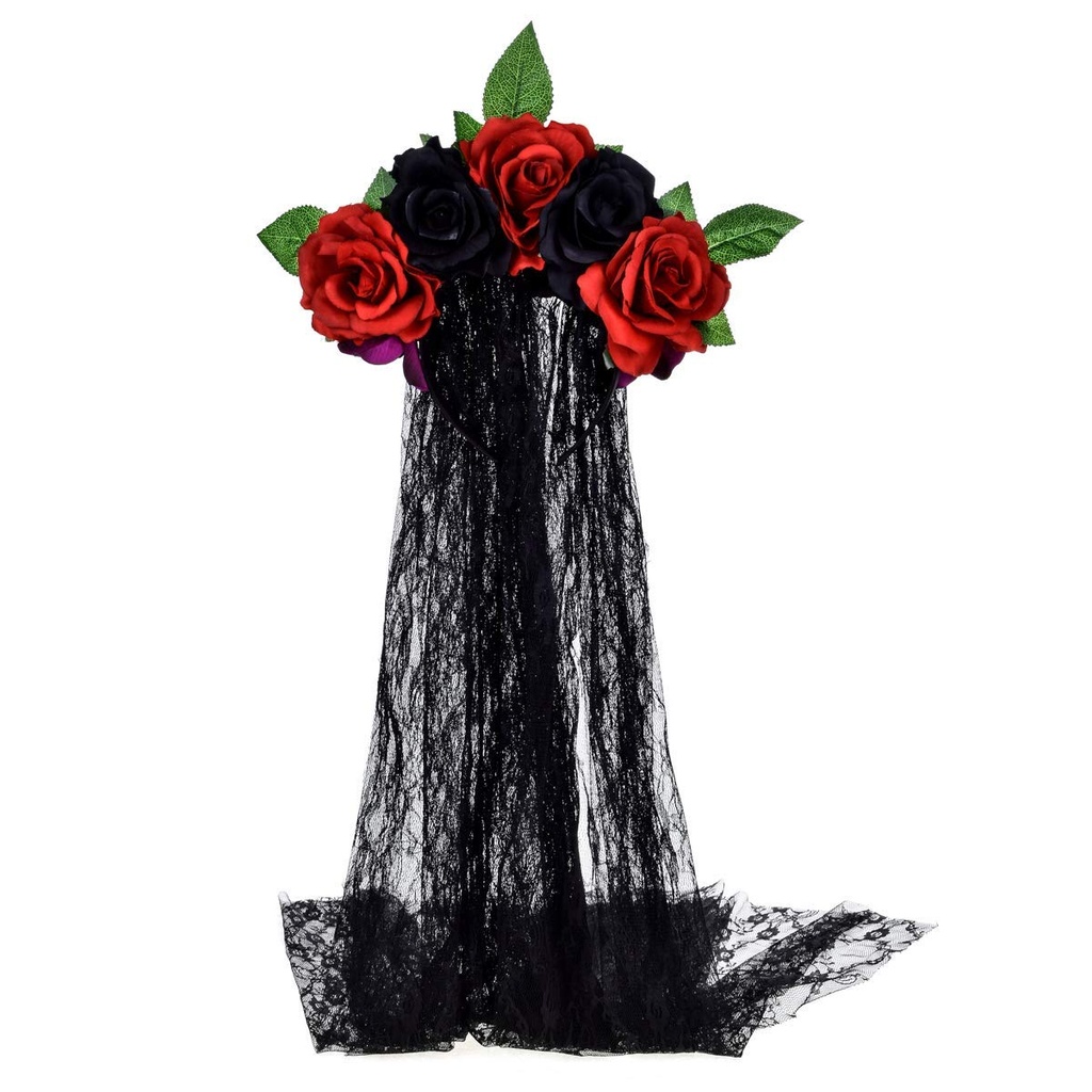 Merroyal Day of the Dead Headpiece Rose Floral Crown Halloween Costume Mexican Headband wit