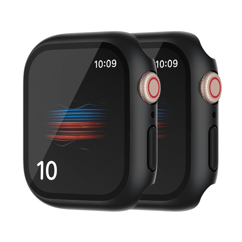 HANKN 2 Pack Hard Case for Apple Watch Series 9 8 7 41mm Tempered Glass Screen Protector Ca