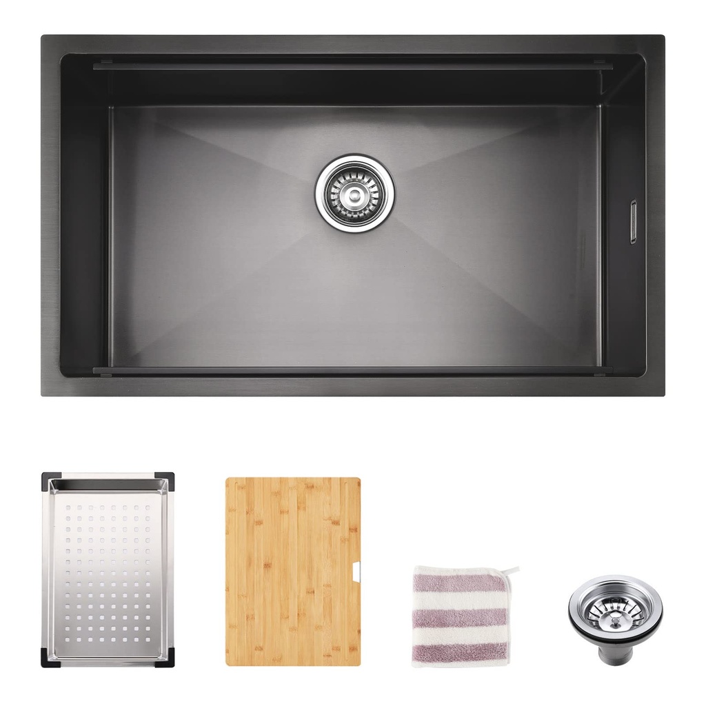 TORVA Undermount Single Bowl Workstation Sink, Gunmetal Black Ceramic Nano Coating, 760 x