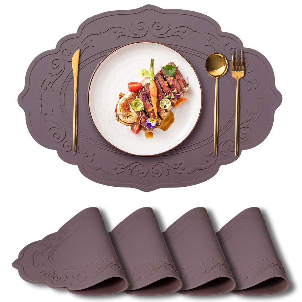 Siliconety Silicone Placemat Dining Table Mats Set of 4 Heat-Resistant Silicone Mat for Kit