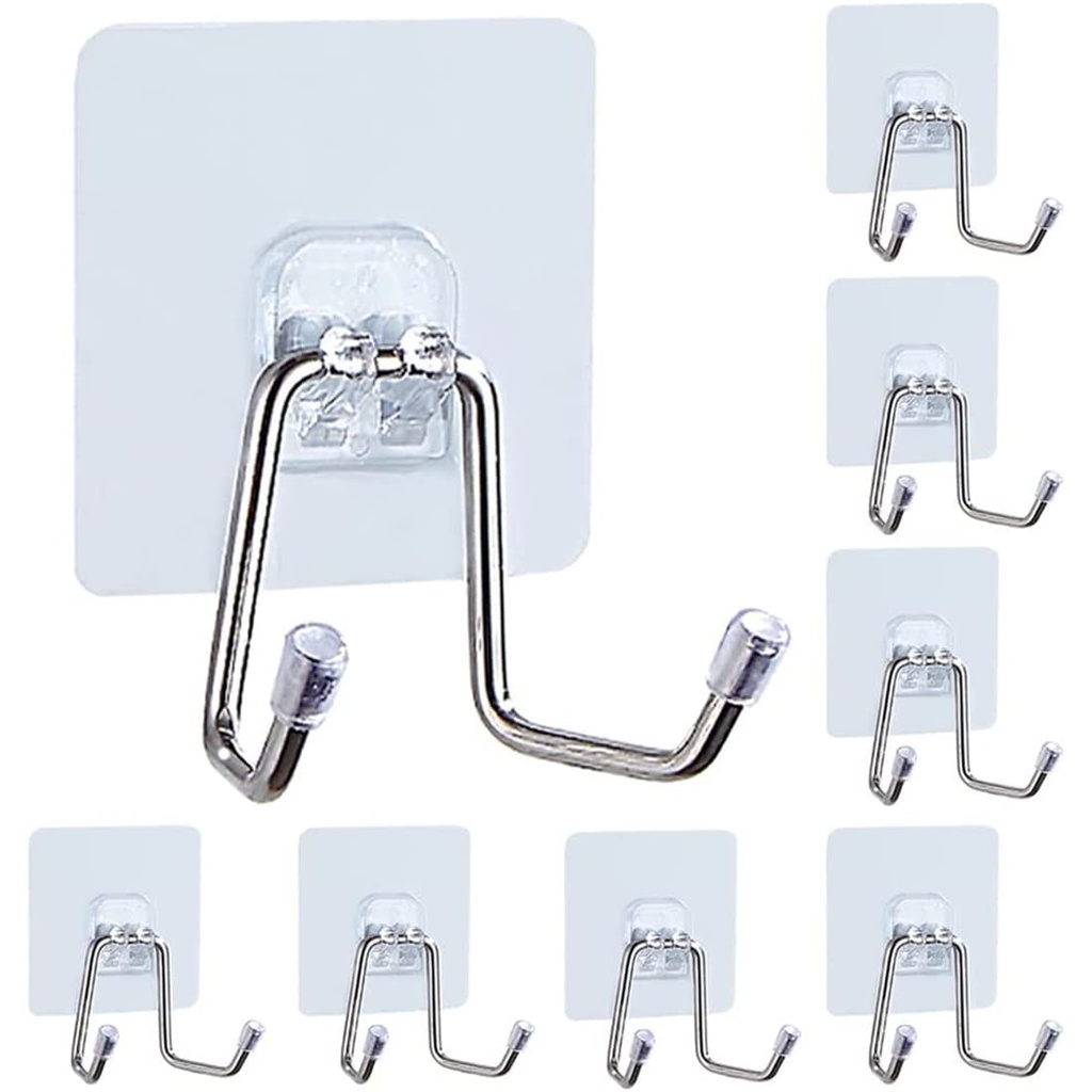 Pubiao Adhesive Hooks,8 PCS Heavy Duty Door Wall Hanging Hook Adhesive Double Hooks for Kit