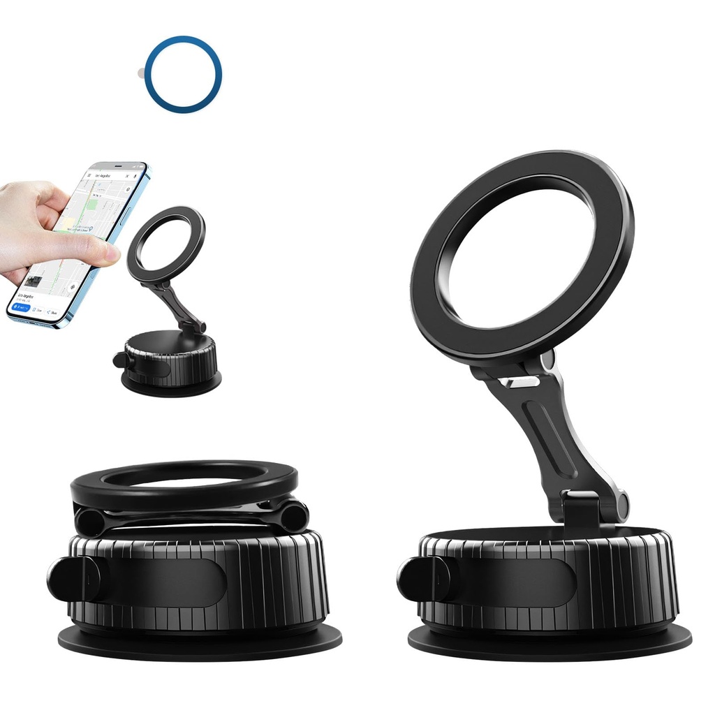 Cxqbsmy Vacuum Magnetic Car Phone Mount for With 360?? Rotation, Dual-Axis Adjustable & Fol