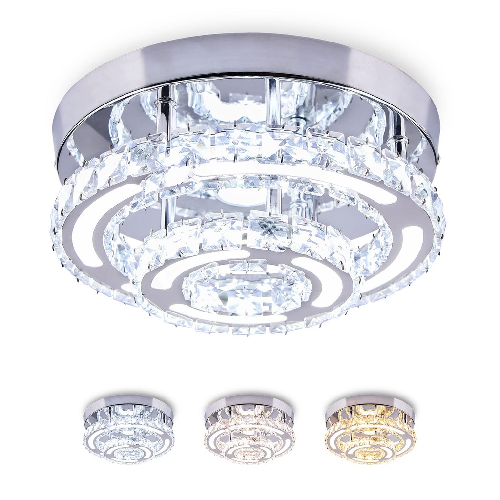 CXGLEAMING Modern LED Crystal Chandelier Ceiling Light Fittings Small Round Chandelier Flush