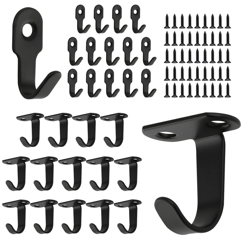 Marjoramy 30 Pack Key,Coat & Ceiling Hooks Ã¢Â€Â“ Black, Wall-Mounted Hooks with 50 Screws,