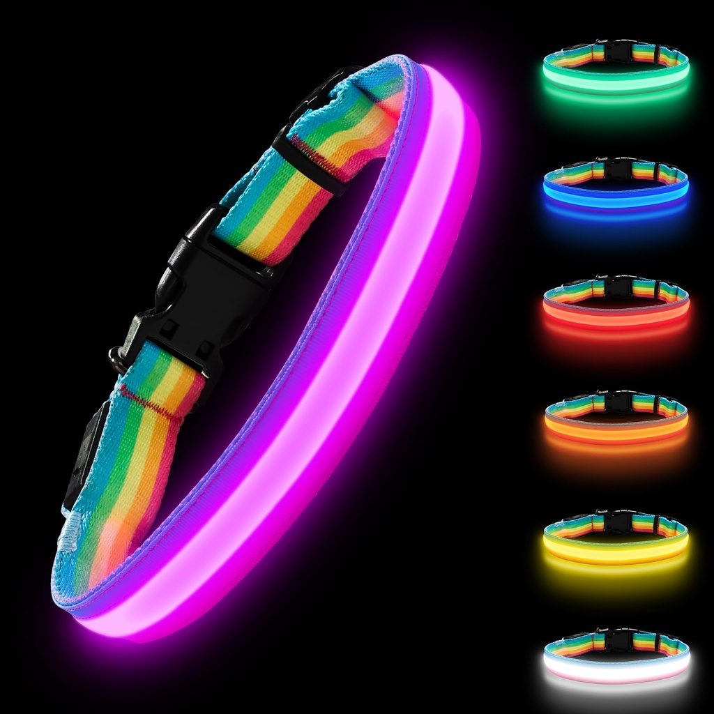 Premium LED Dog Collar for Night Walking - Light up Dog Collar Cycle 7 Solid Colors - Light