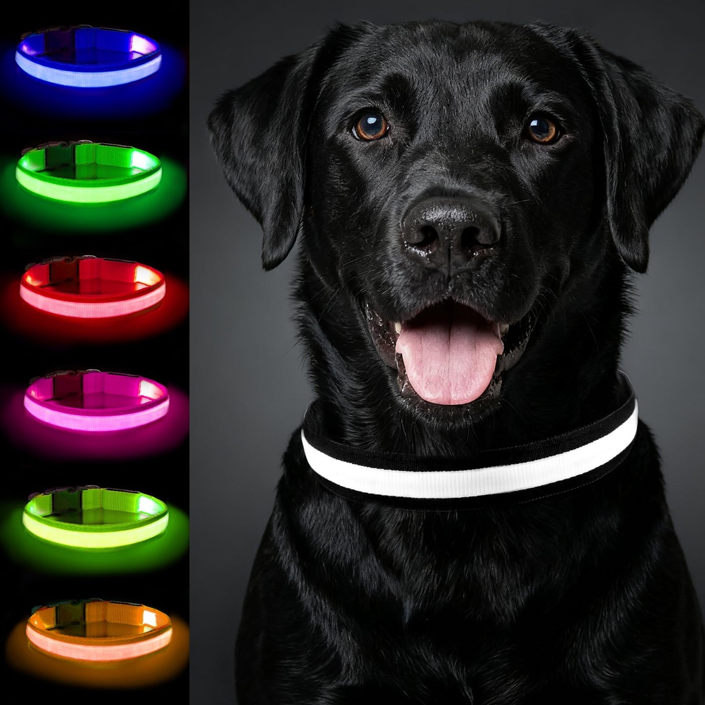 Nepfaivy Light Up Dog Collar - Flashing Dog Collar Lights for The Dark, Rechargeable LED Co