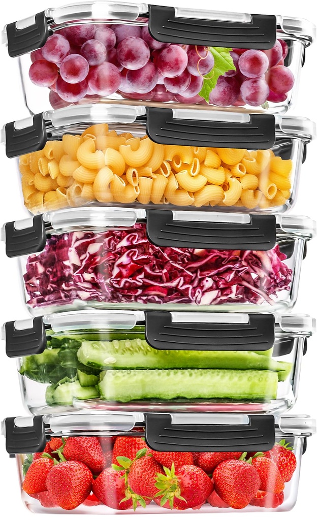 Skroam 5-Packs 36OZ Glass Food Storage Containers with Lids Airtight, Glass Meal Prep