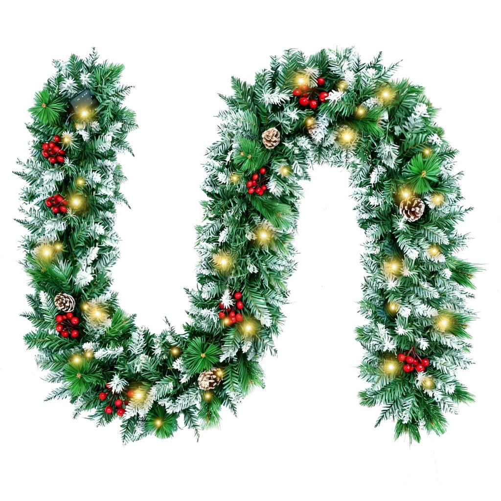 2.7M/ 9FT Christmas Garland with Lights, Xmas Garland Decorations for Fireplace Stairs Door