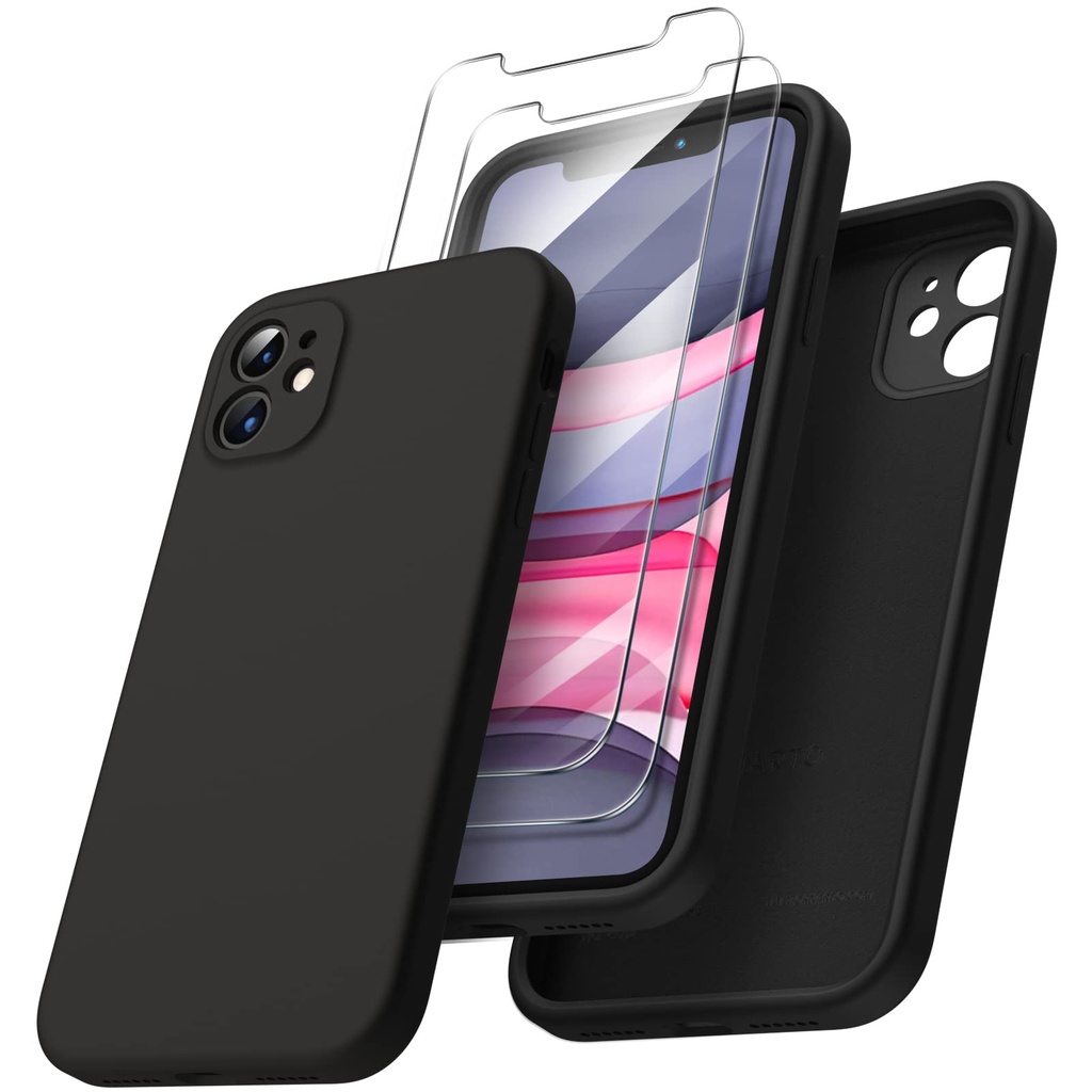 ORNARTO Compatible with iPhone 11 Case 6.1 inch, with 2 Screen Protector Liquid Silicone
