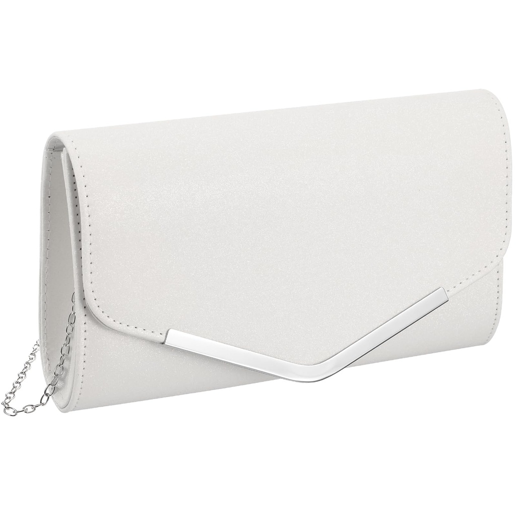 Lurrose White Evening Handbag Wedding Party Message Clutch Purse Simple Chain Bag for Women
