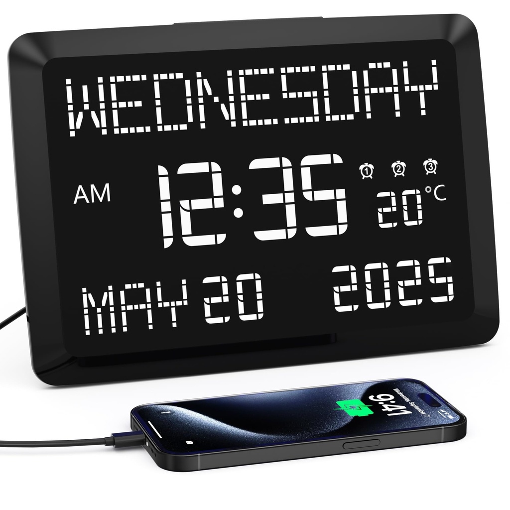 Mesqool Dementia Clock with Date and Day, 11.5” Extra Large Digital Wall Clock with Date and Day of Week 