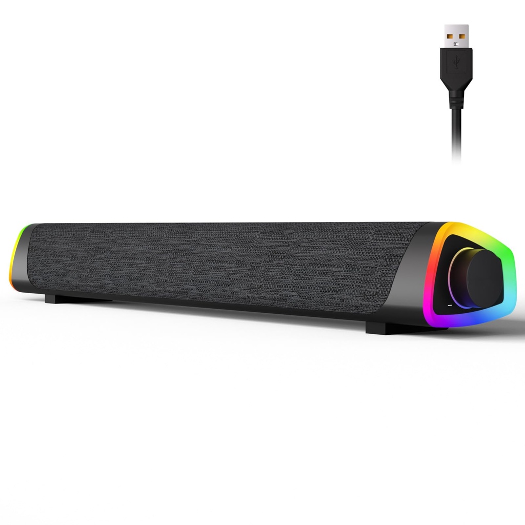 SOULION R30 Plus Computer Speakers, Wired Powered Sound Bar, Colorful LED Lights with Switch