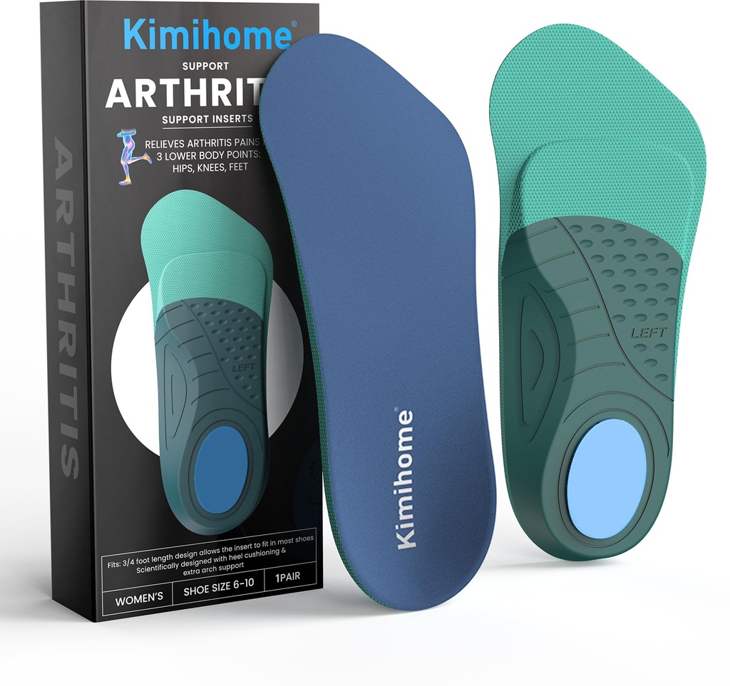 Kimihome Plantar Fasciitis Insoles for Men Heel Pain Relief Orthotics 3/4 Length Arthritis