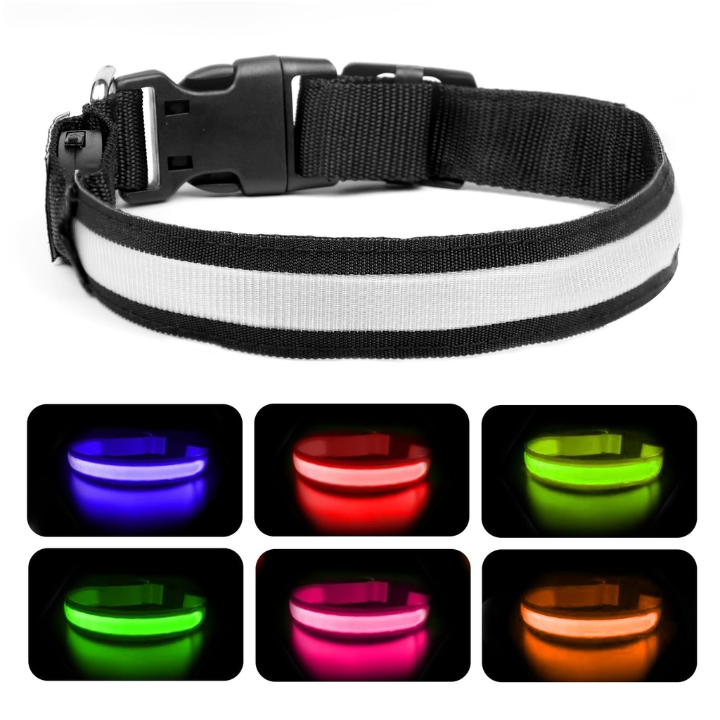 Nepfaivy Light Up Dog Collar - Lights for The Dark Night, 6 Colours & 13 Flash Modes, Adjust