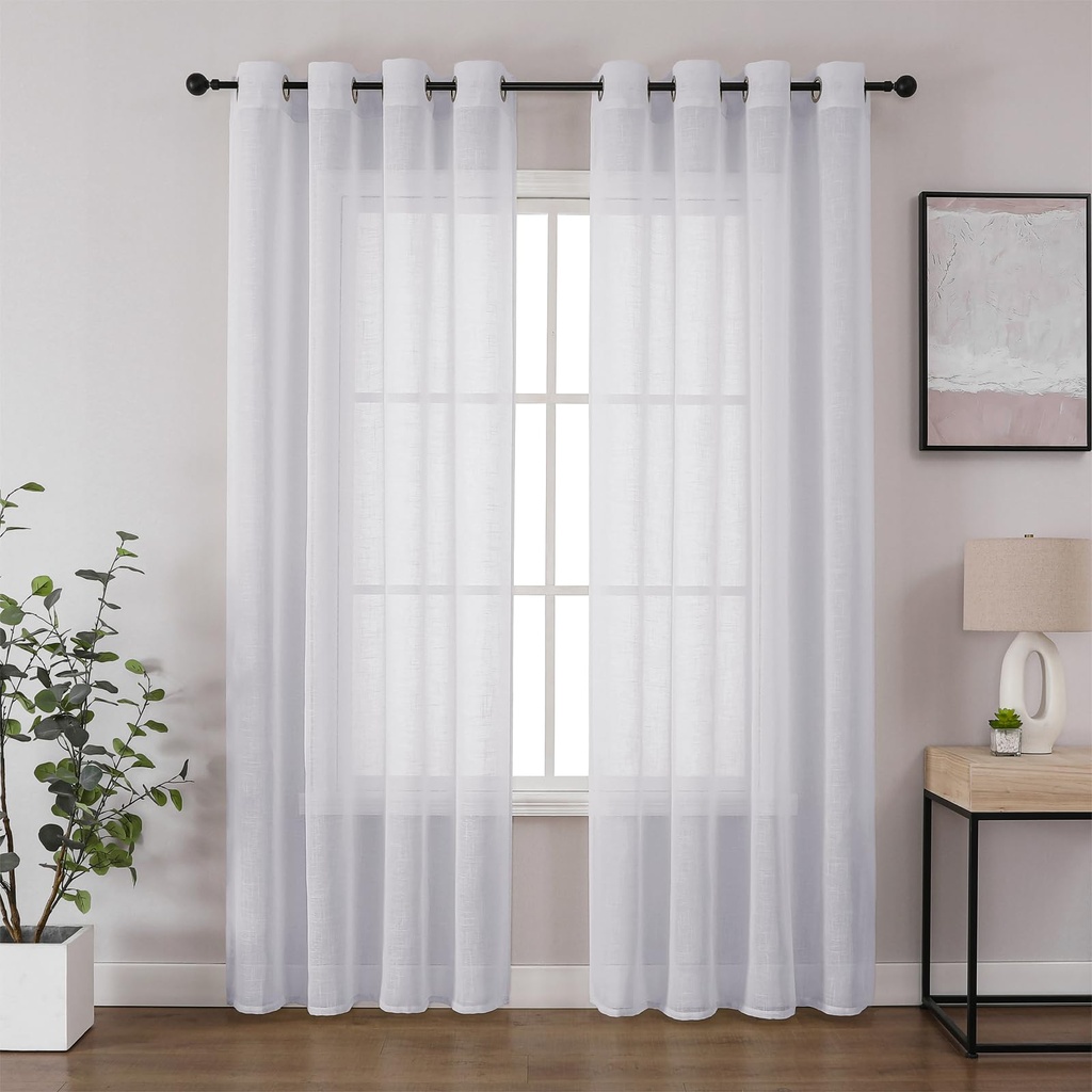 CUCRAF Voile Curtains White 81 Inch Drop 2 Panels with Eyelet Linen Net Curtains for Window