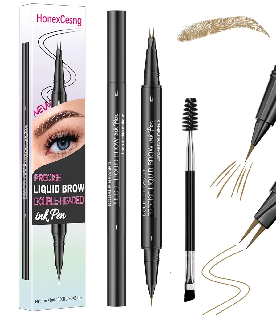 Microblading Eyebrow Pen, Faux Brow, Double Brush Tip Brow Tint Pen, Natural Hair-Like