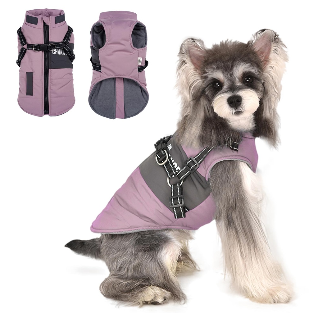 Lairle Dog Coat with Built In Reflective Adjustable Harness 2 in 1- Waterproof Winter Dog Ja