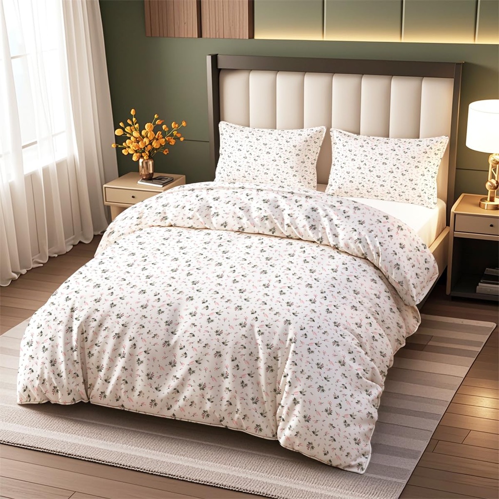 Tabeskly Pink Green Floral flower Soft Zipper Bed Bedding Duvet Cover Set Double White 200Ãƒ