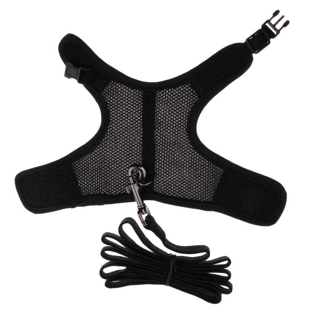 perfk 1 Adjustable Pet Harness Leash, Comfortable Mesh Harness for Small Animals, Black, Siz