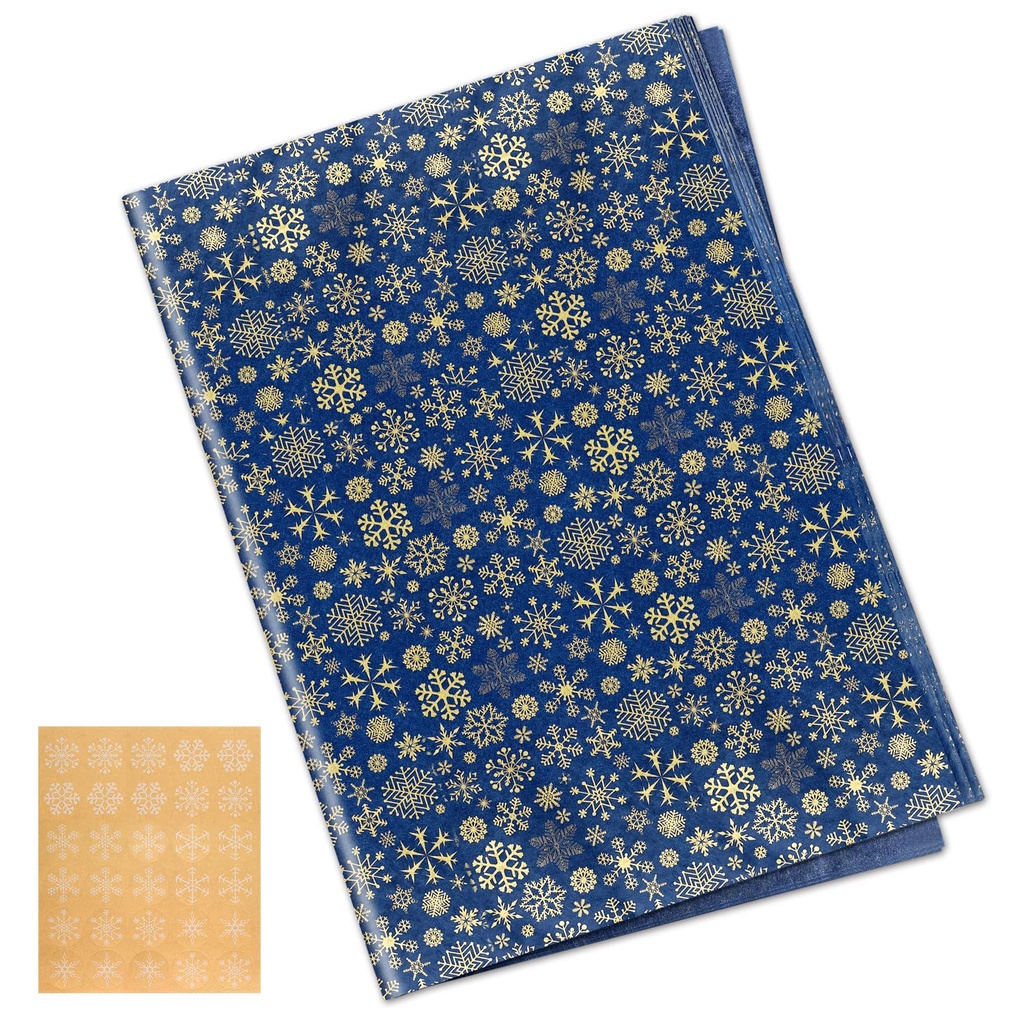 CHRORINE 50 Sheets Christmas Wrapping Paper Navy Blue Snowflake Wrapping Tissue Paper with