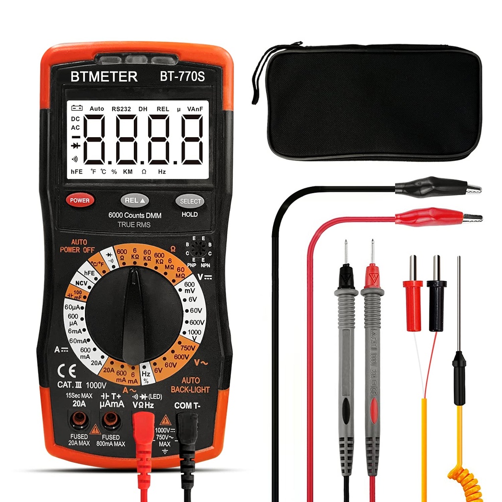 BTMETER BT-770S Multimeter Manual Ranging Electric Meter, for AC DC Volt Amp Ohm Capacitan
