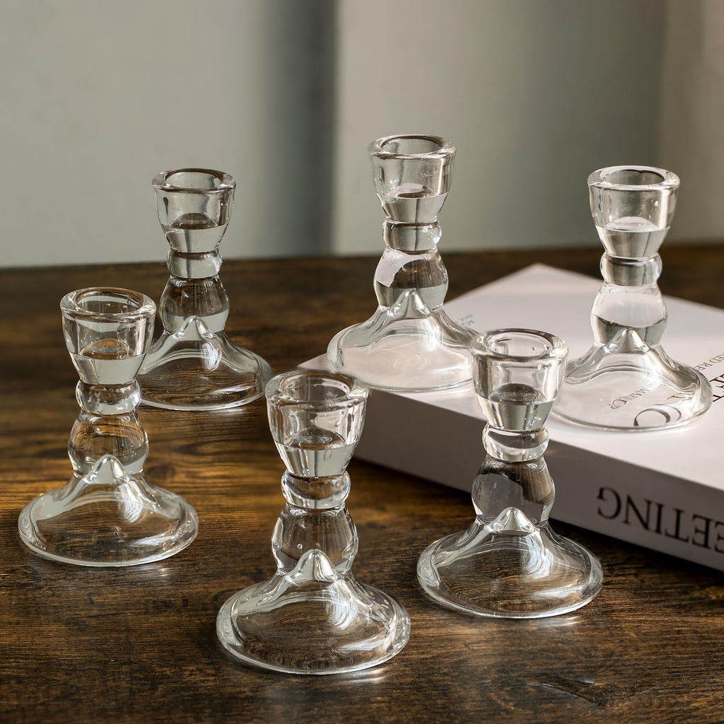 Romadedi Glass Candle Holder for Candlestick - 20 pcs Clear Tapered Candle Holders Bulk
