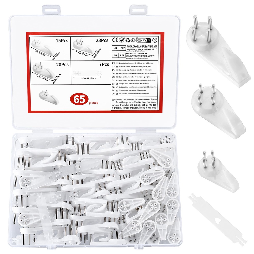 65 x Non-Trace Picture Hooks for Plasterboard Walls, Plasterboard Picture Hooks for Hard Wa