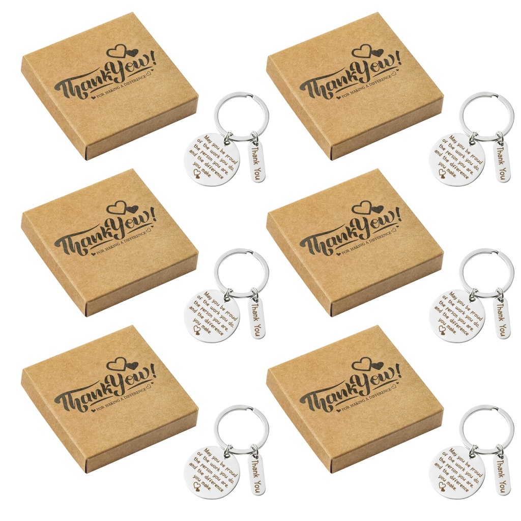 WATINC 6Pcs Employee Appreciation Keychain, Thank You Keyring Gift Packaging for Employee C