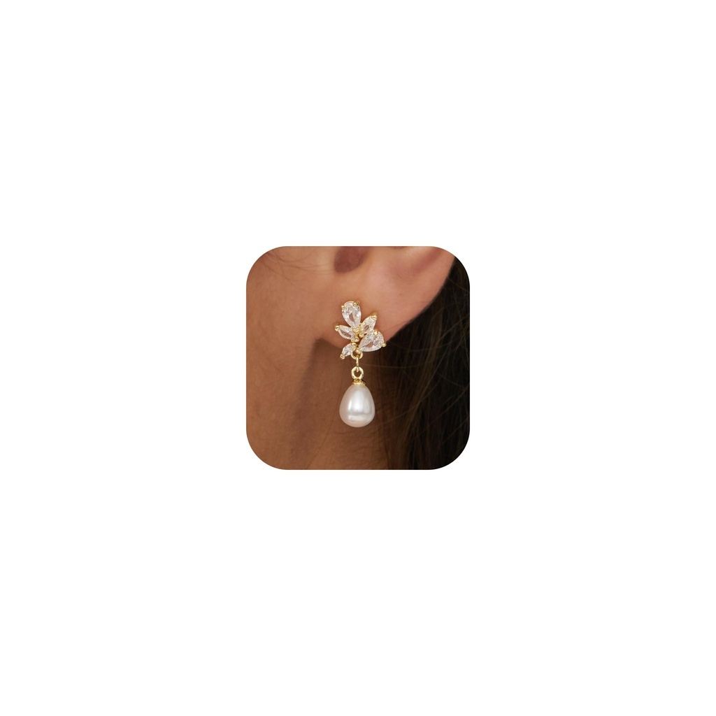 Kabwea Gold Pearl Drop Earrings, Earrings, Studs, Ear Jewellery