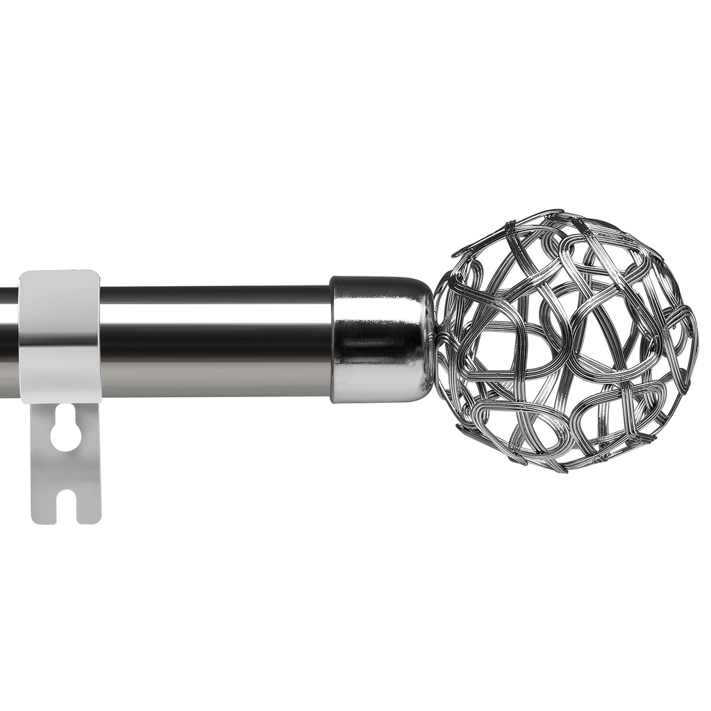 Silver Curtain Poles with Round Finials, 76 to 390 cm Door Curtain Pole with Brackets