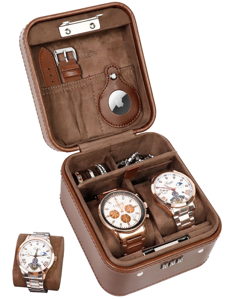 KAMIER Watch Travel Case with Combination Lock - 2 Watch Storage and Jewelry Organizer