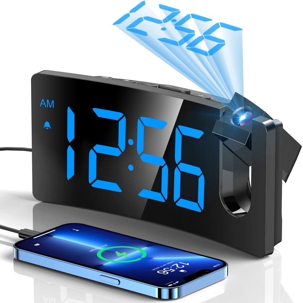 GOLOZA Projection Alarm Clocks Bedside, Digital Clock with 180° Projector, 3-Level Brightness
