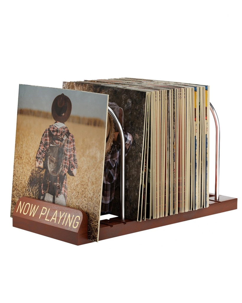 BS-VOG Now Playing Vinyl Record Stand, 50 LP Vinyl Record Storage with Non-slip Grooves, Wo