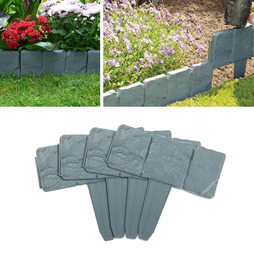 AKOFIC 20 Pack Garden Lawn Edging Plant Border, Grey Cobbled Stone Effect Lawn Plant Border
