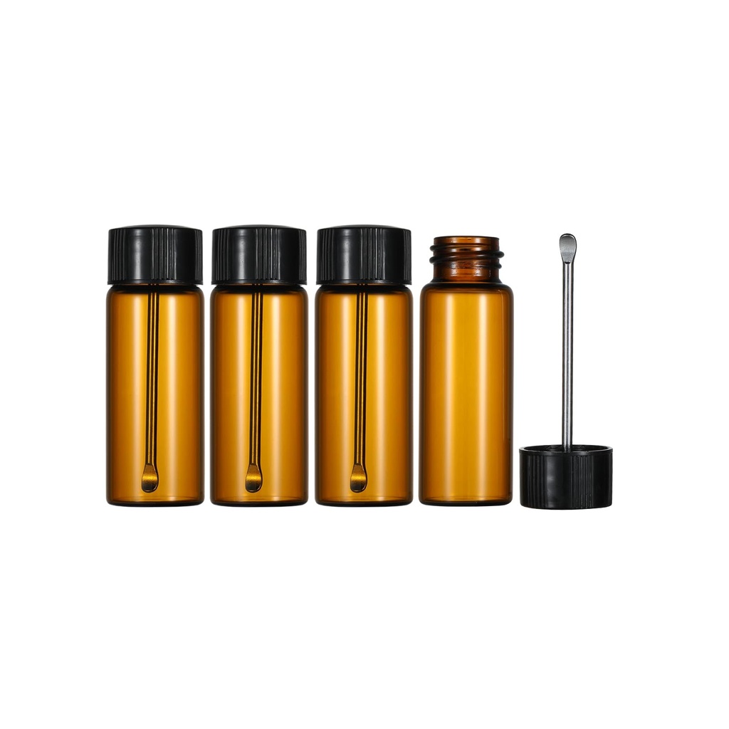 UYGHHK Small Glass Bottle With Spoon, Leak-Proof Sample Vial, 20ml Screw Cap Bottles Brown