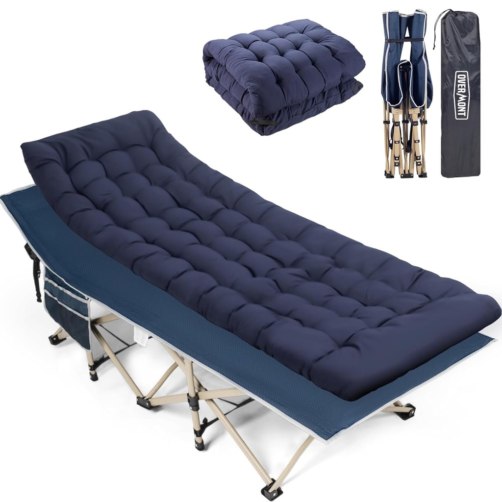 OVERMONT Folding Camping Bed with Mattress - 550LBS Support - Extra Wide 28in - Heavy Duty