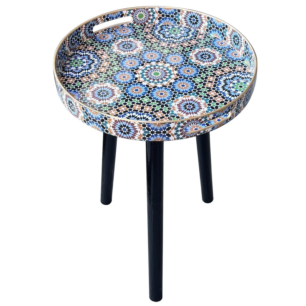Simmer Stone Round Indoor Side Tables with Detachable Wooden 3 Legs, Versatile Tray Table,