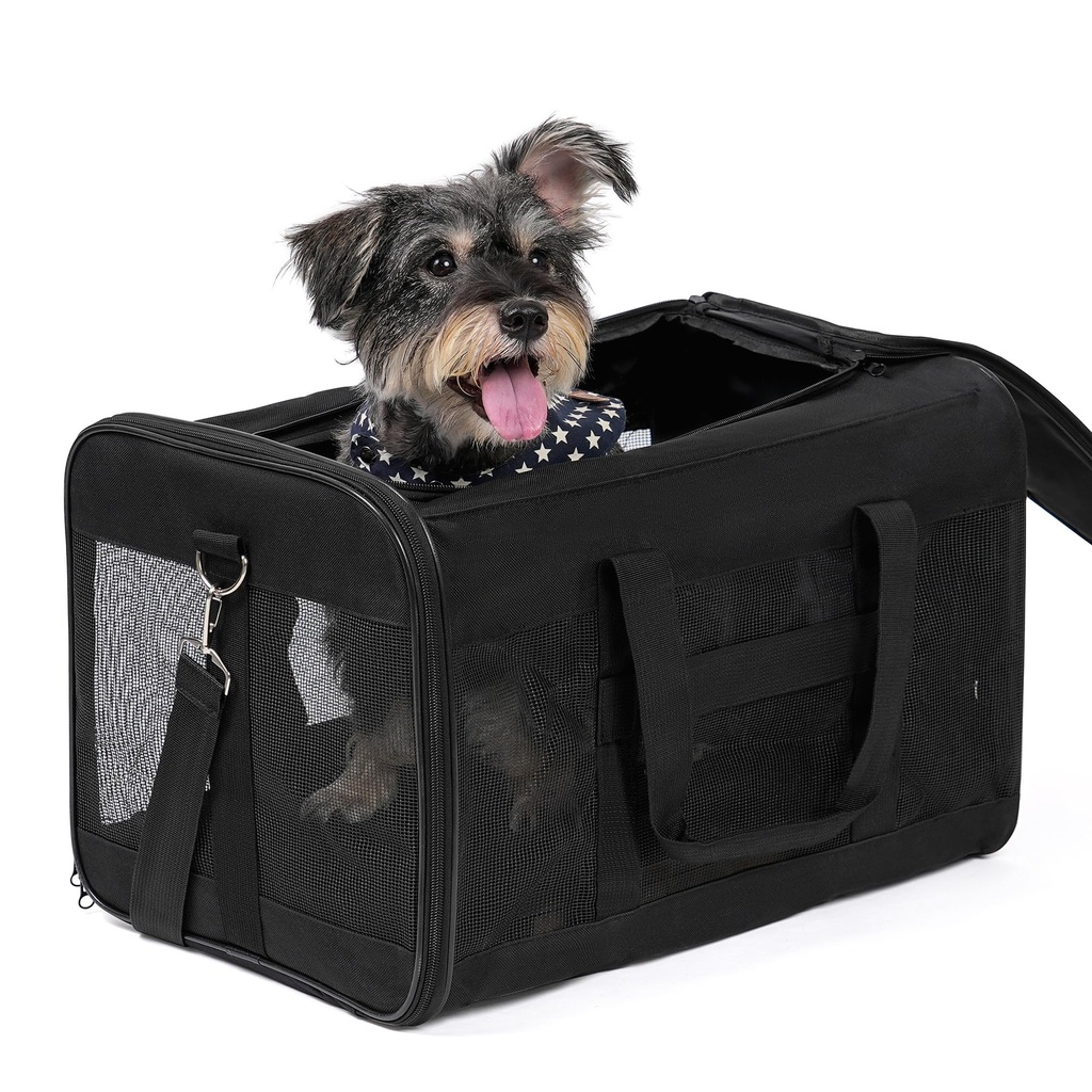 Conlun Black Soft-Sided Dog Carrier, Large Cat Carrier with Inner Safety Leash, Pet Transport