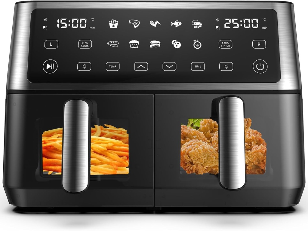 10L Dual Air Fryer, 2 Drawers,10-In-1 Cooking Presets, Sync Cook & Finish, Smart Touch Screen