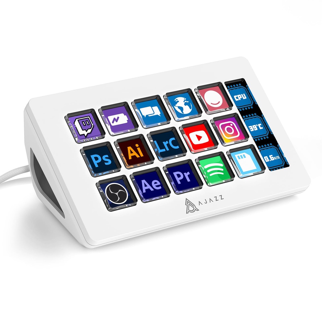 AJAZZ AKP153, Streamer Studio Controller Deck, 15 Macro Keys, Versatile Side Screen, Trigger