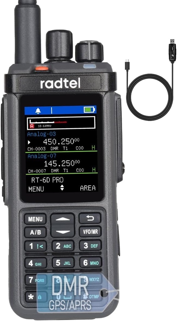 Radtel RT-6D PRO DMR Radio GPS APRS 500K Contacts Dual Time Slot Two Way Radio Dual Band 