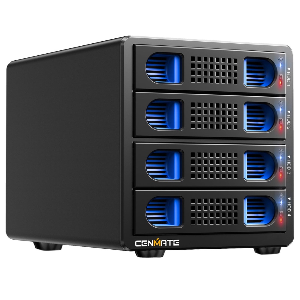 Hard Drive Enclosure, CENMATE 4 Bay HDD Enclosure with Cooling Fan for 2.5/3.5" SATA HDD/SSD